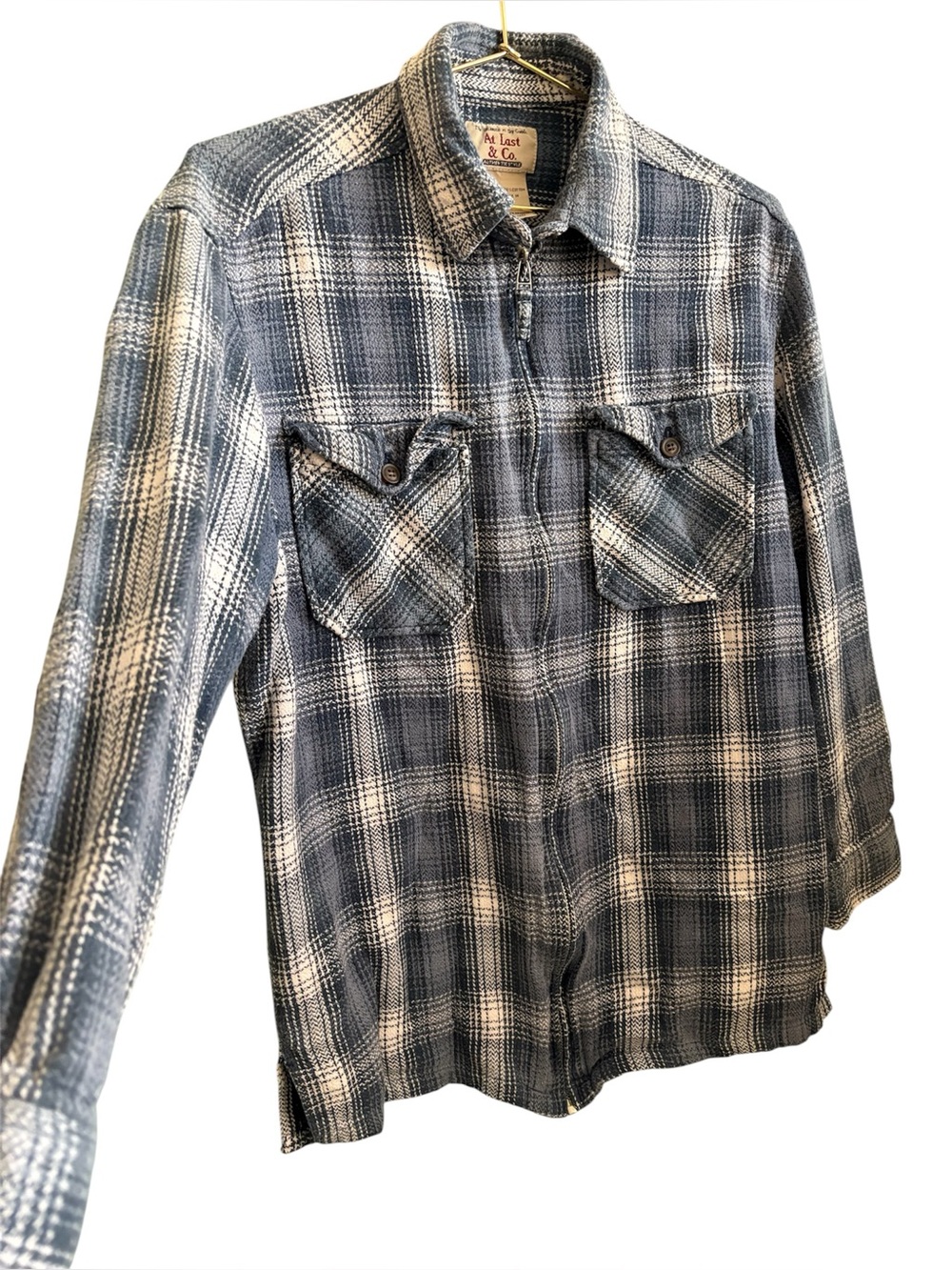 Vintage 90s oversized At Last & Co blue white plaid cotton zip up jacket shacket
